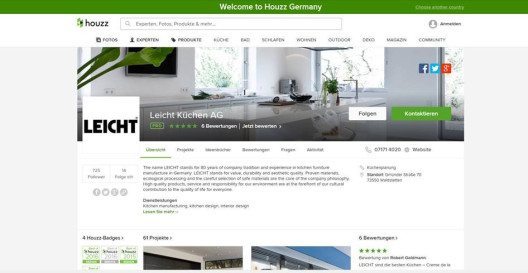 LEICHT und die beteiligten Handelspartner generieren aus der Mitgliedschaft bei Houzz Kontakte zu Endkunden, die sich in der Entscheidungsphase für den Kauf einer LEICHT-Küche befinden. (Bild: © LEICHT AG)
